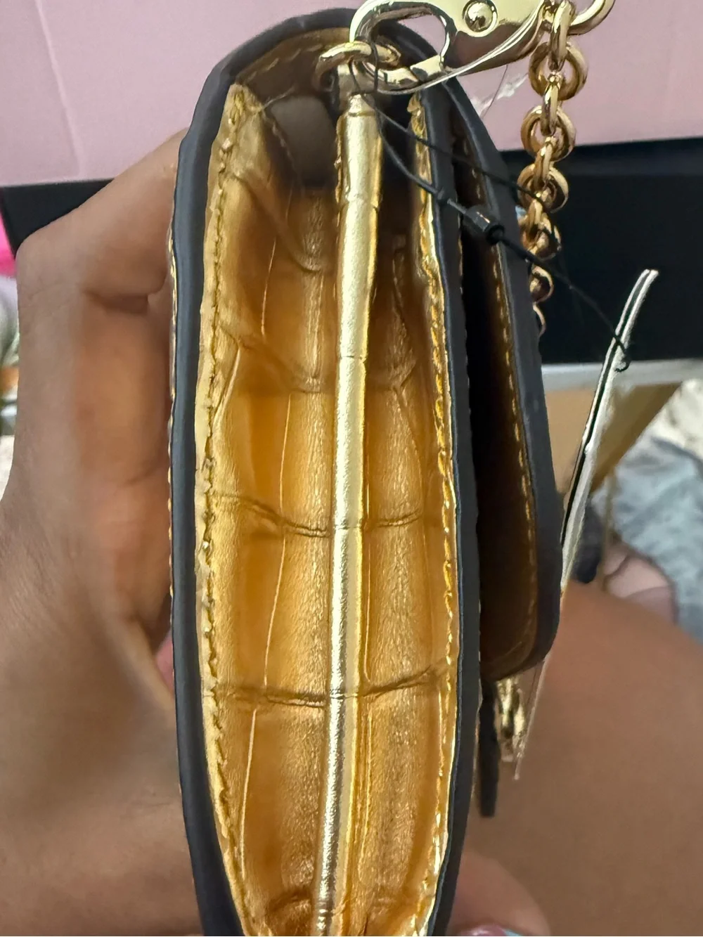 Ralph Lauren Metallic Gold Croc-Embossed Chain Clutch - Picture 6 of 6